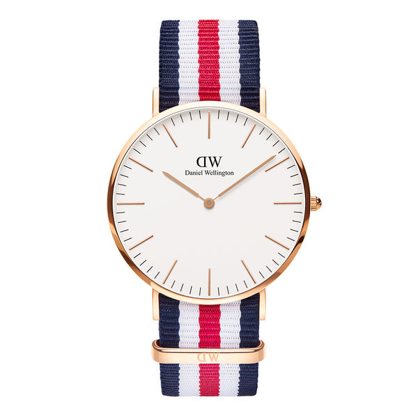 Shop Authentic Daniel Wellington Classic Canterbury White Dial Two Tone Nylon Strap Watch For Men - DW00100002 - Luxxuri