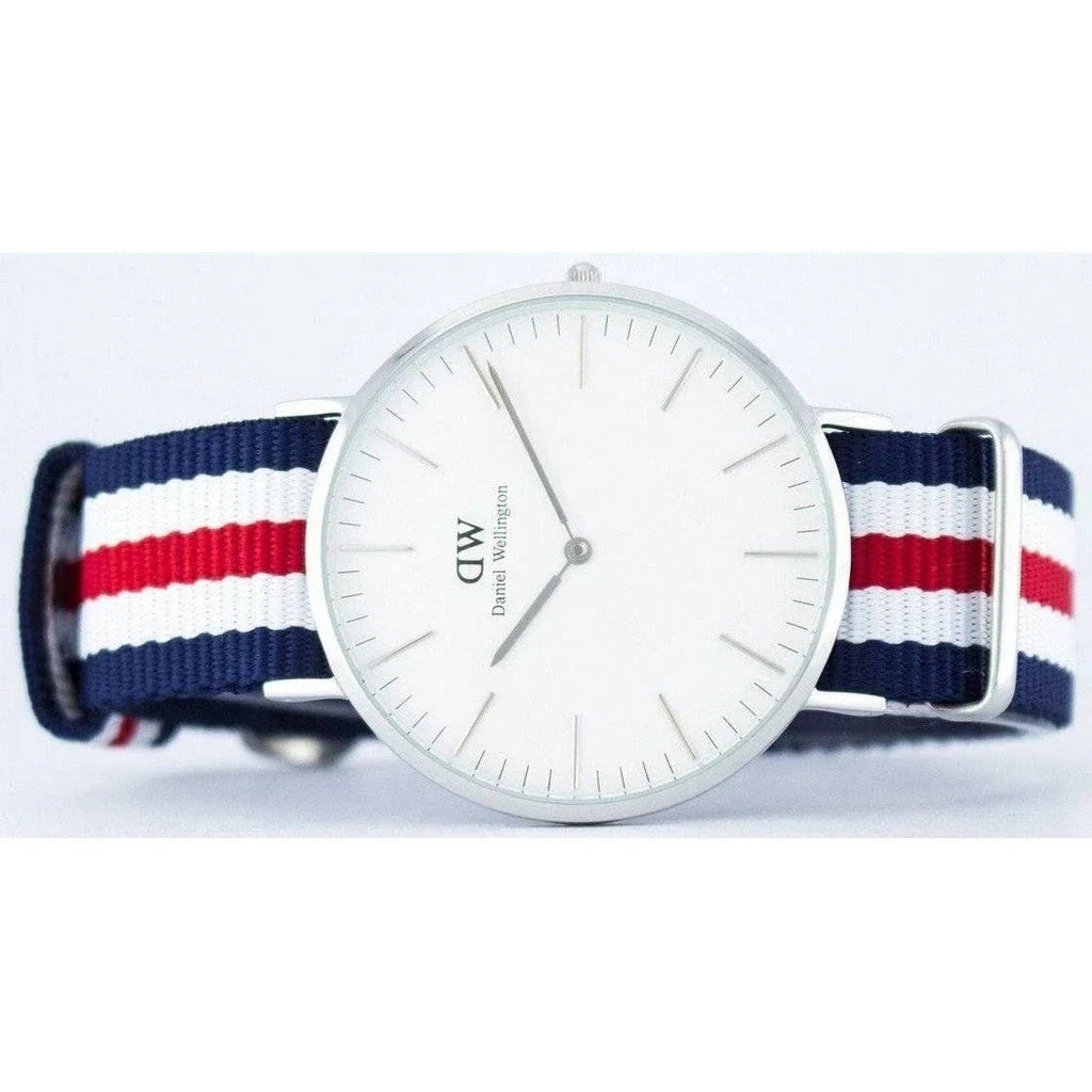 Shop Authentic Daniel Wellington Classic Canterbury White Dial Two Tone Nylon Strap Watch For Men - DW00100016 - Luxxuri