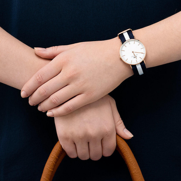 Shop Authentic Daniel Wellington Classic Glasgow White Dial Two Tone NATO Strap Watch For Women - DW00100031 - Luxxuri