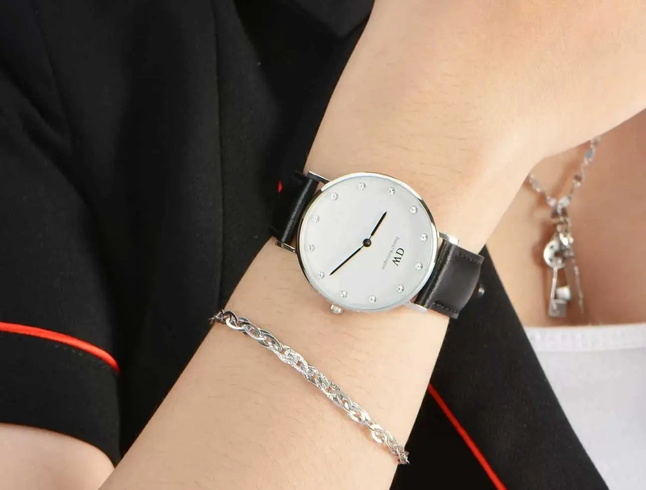 Shop Authentic Daniel Wellington Classy Sheffield White Dial Black Leather Strap Watch For Women - DW00100080 - Luxxuri