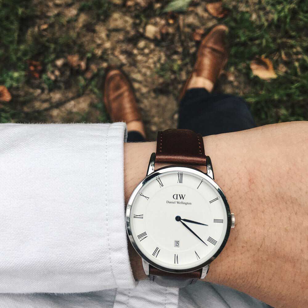Shop Authentic Daniel Wellington Dapper Bristol White Dial Brown Leather Strap Watch For Women - DW00100090 - Luxxuri