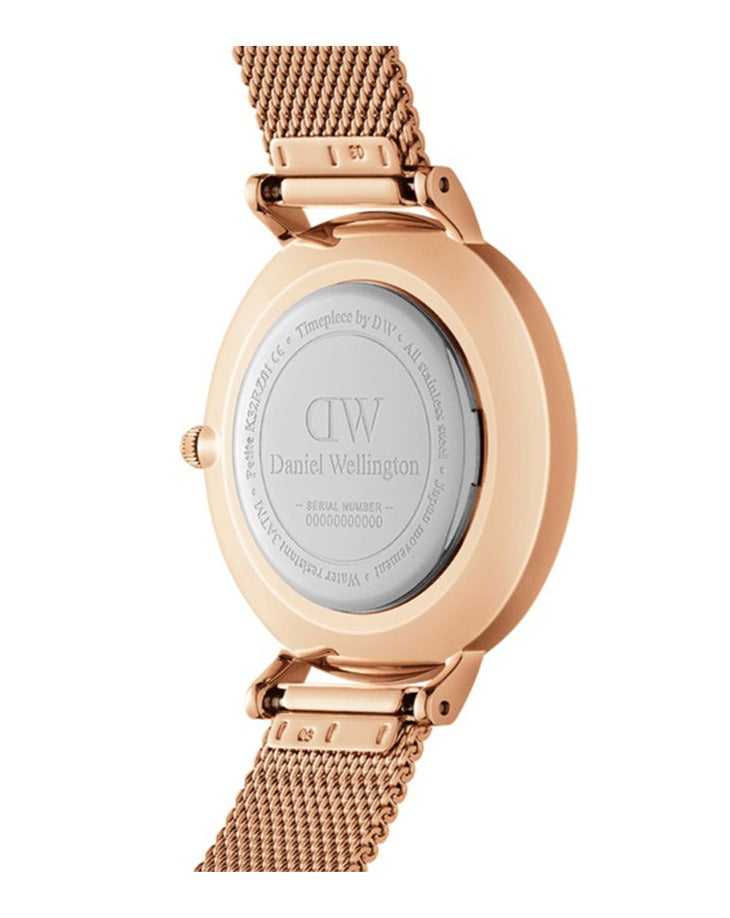 Shop Authentic Daniel Wellington Classic Petite Melrose Black Dial Rose Gold Mesh Bracelet Watch For Women - DW00100217 - Luxxuri
