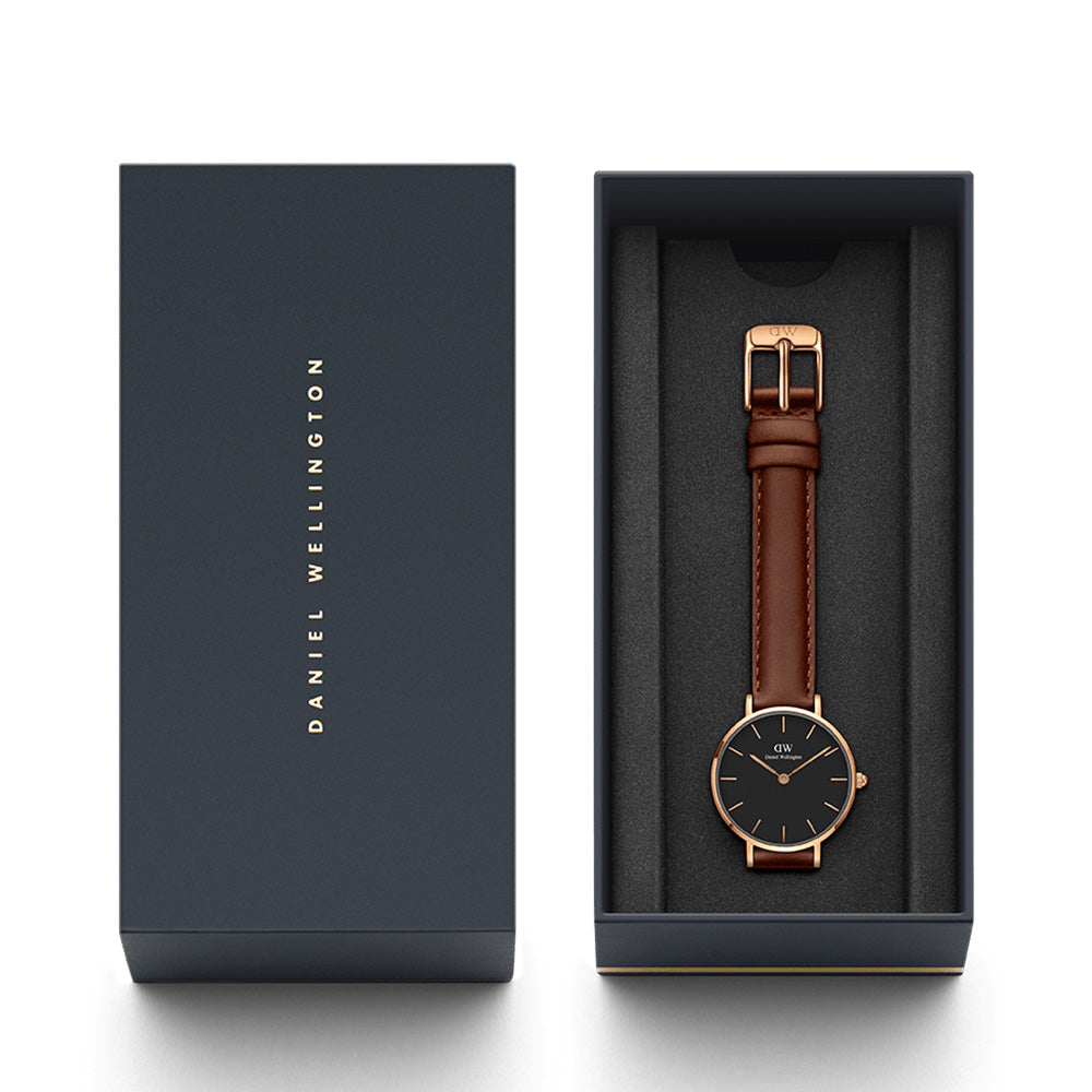 Shop Authentic Daniel Wellington Classic Petite St Mawes Black Dial Brown Leather Strap Watch For Women - DW00100225 - Luxxuri
