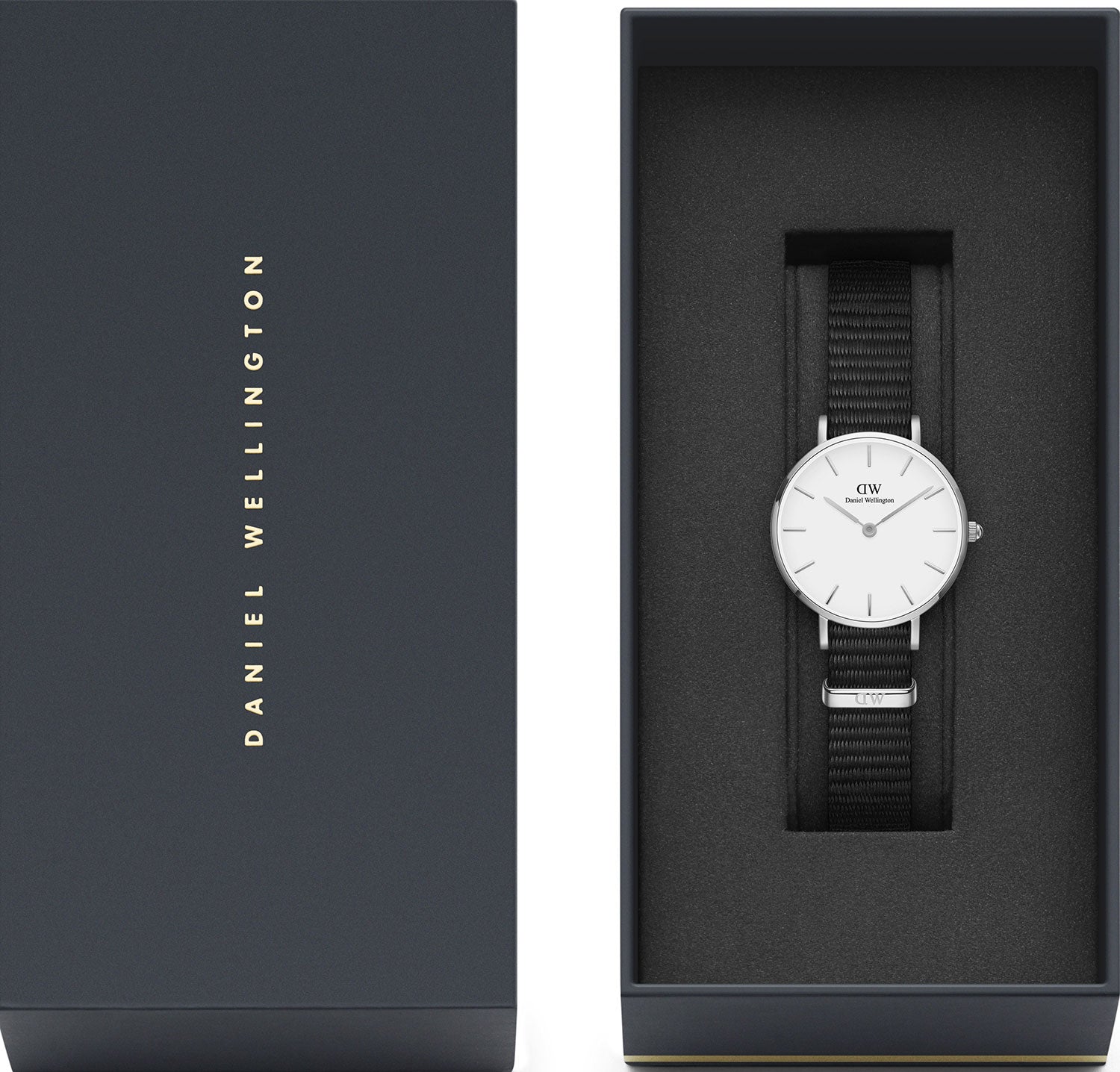 Shop Authentic Daniel Wellington Classic Petite Cornwall White Dial Black Nylon Strap Watch For Women - DW00100252 - Luxxuri
