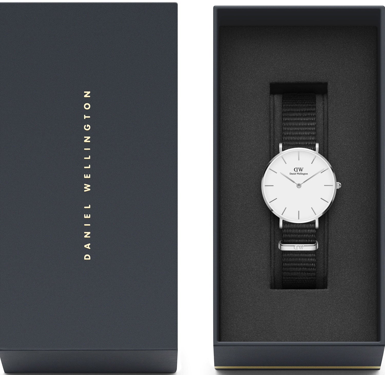 Shop Authentic Daniel Wellington Classic Petite Cornwall White Dial Black NATO Strap Watch For Women - DW00100254 - Luxxuri