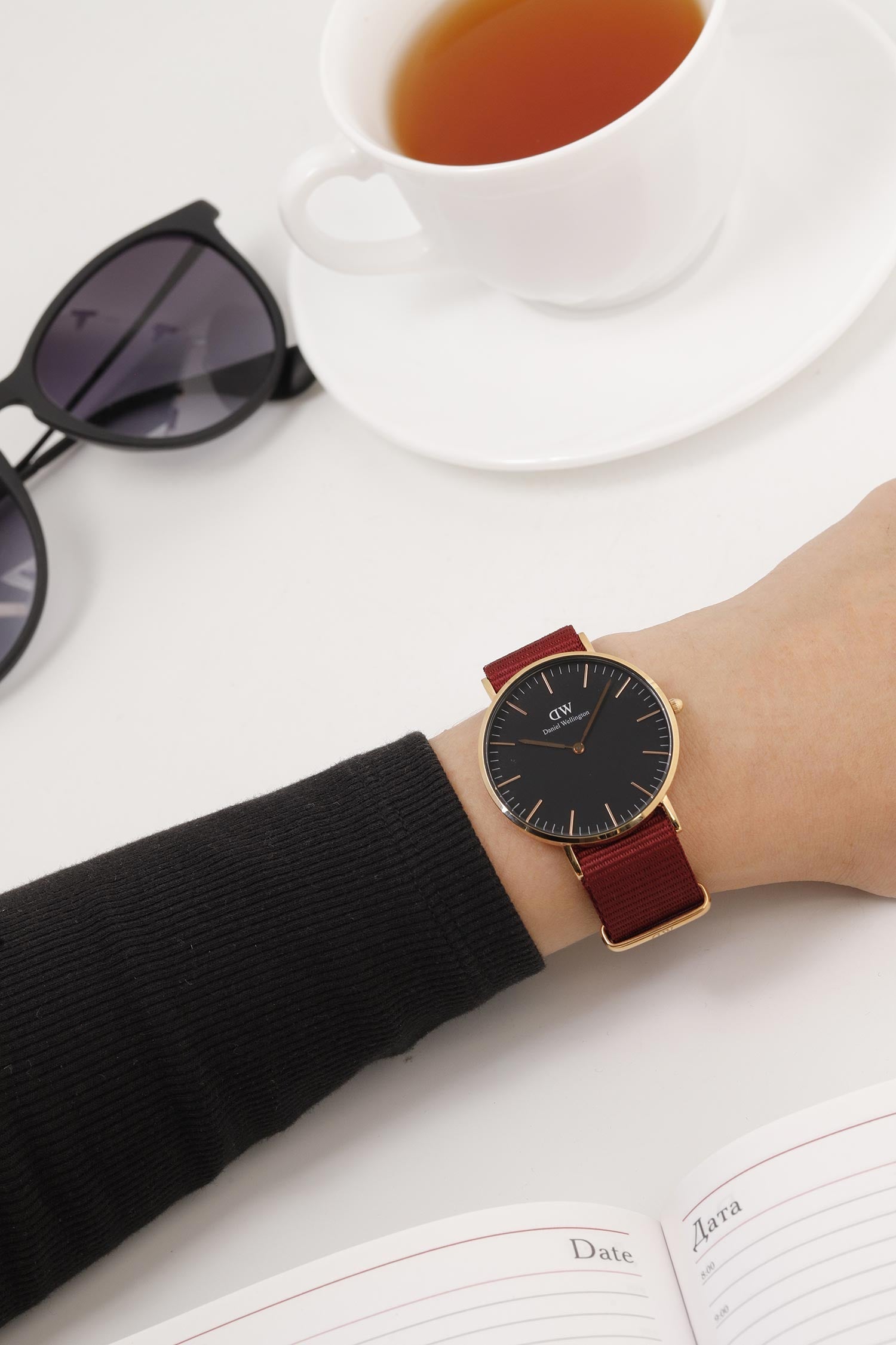 Shop Authentic Daniel Wellington Classic Roselyn Black Dial Maroon Nylon Strap Watch For Women - DW00100273 - Luxxuri