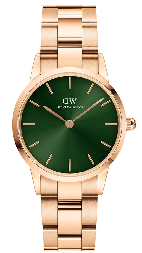 Shop Authentic Daniel Wellington Iconic Link Emerald Green Dial Rose Gold Steel Strap Watch For Women - DW00100421 - Luxxuri