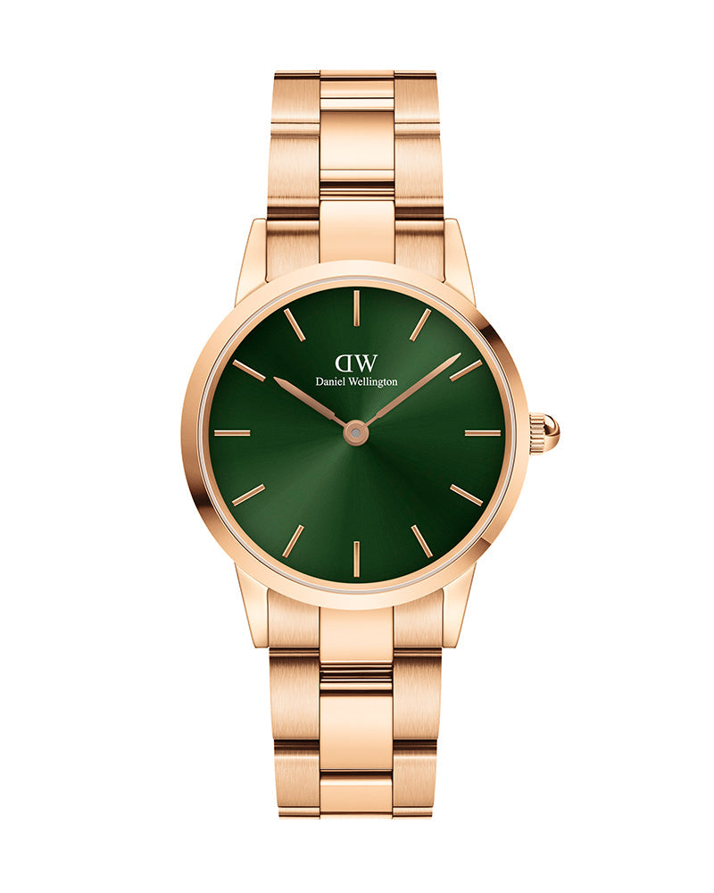 Shop Authentic Daniel Wellington Iconic Link Emerald Green Dial Rose Gold Steel Strap Watch For Women - DW00100421 - Luxxuri