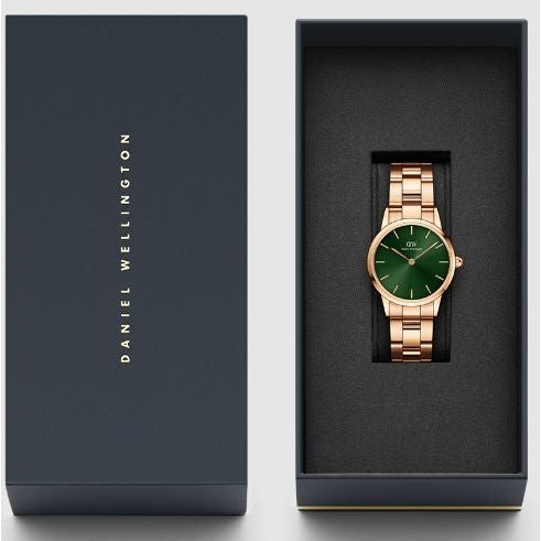Shop Authentic Daniel Wellington Iconic Link Emerald Green Dial Rose Gold Steel Strap Watch For Women - DW00100421 - Luxxuri