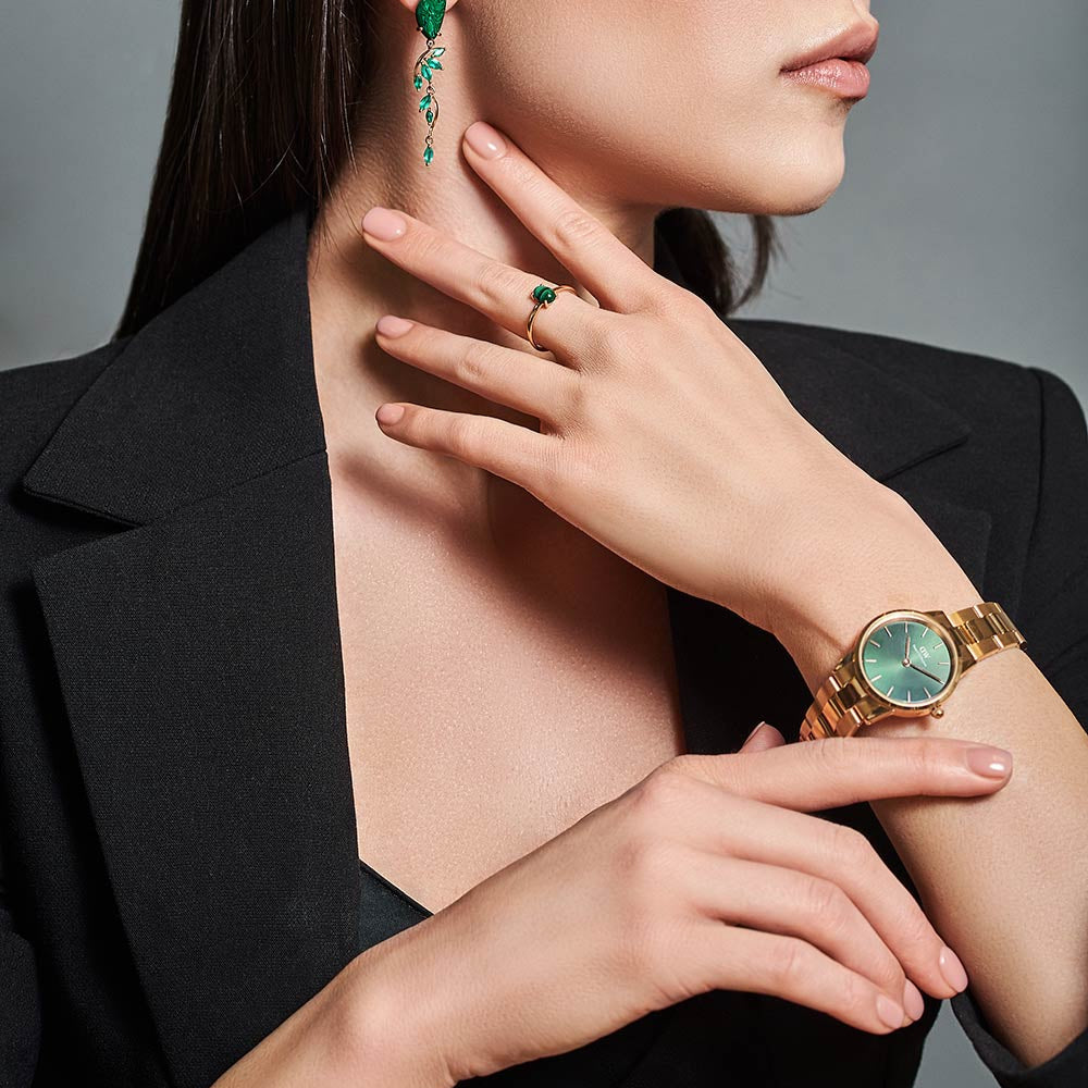 Shop Authentic Daniel Wellington Iconic Link Emerald Green Dial Rose Gold Steel Strap Watch For Women - DW00100421 - Luxxuri