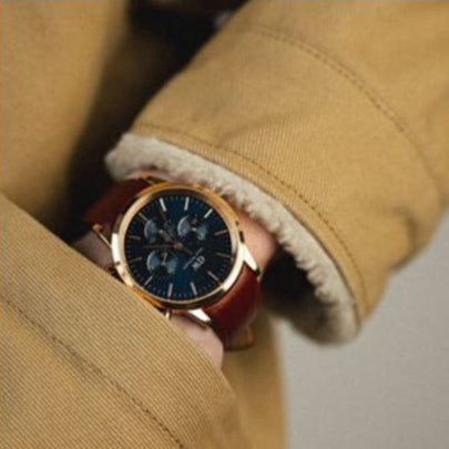 Shop Authentic Daniel Wellington Iconic Chronograph Blue Dial Brown Leather Strap Watch For Men - DW00100639 - Luxxuri