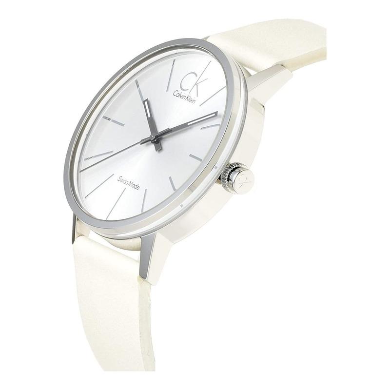 Shop Authentic Calvin Klein Post Minimal Silver Dial White Leather Strap Watch for Men - K7621126 - Luxxuri