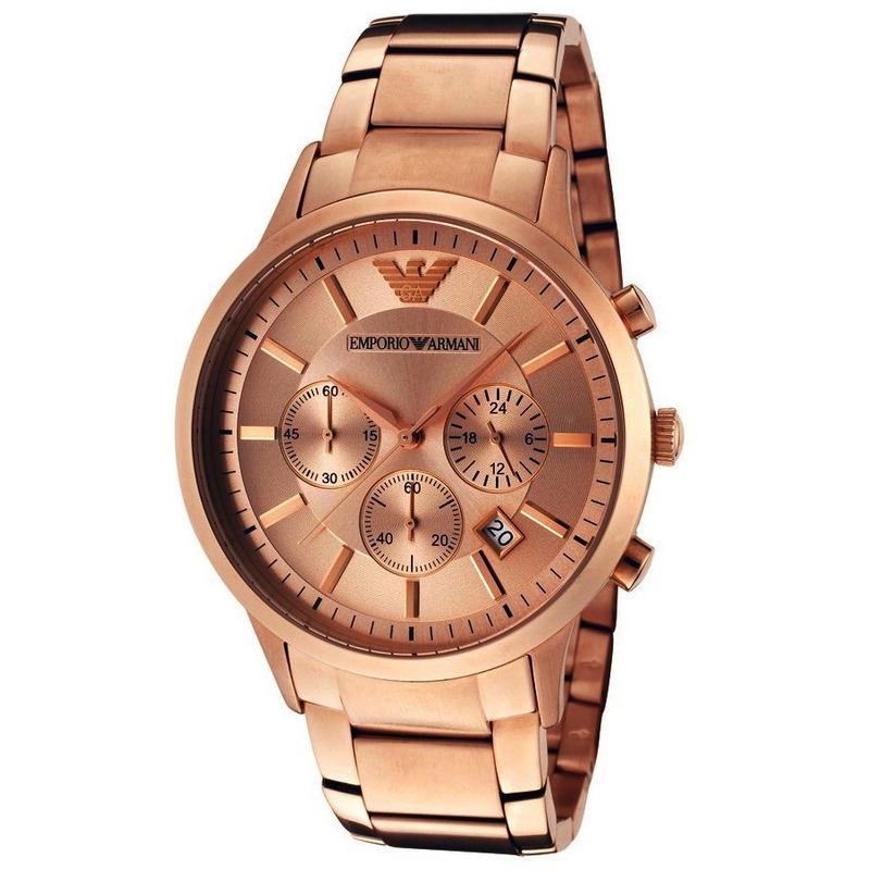 Shop Authentic Emporio Armani Classic Rose Gold Chronograph Steel Strap Watch For Men - AR2452 - Luxxuri