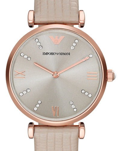 Emporio Armani Gianni T Bar Gunmetal Dial Beige Leather Strap Watch For Women - AR1681