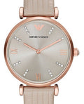Shop Authentic Emporio Armani Gianni T Bar Gunmetal Dial Beige Leather Strap Watch For Women - AR1681 - Luxxuri