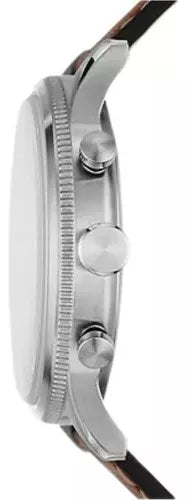 Fossil Retro Pilot Chronograph Silver Dial Brown Leather Strap Watch for Men - FS5809