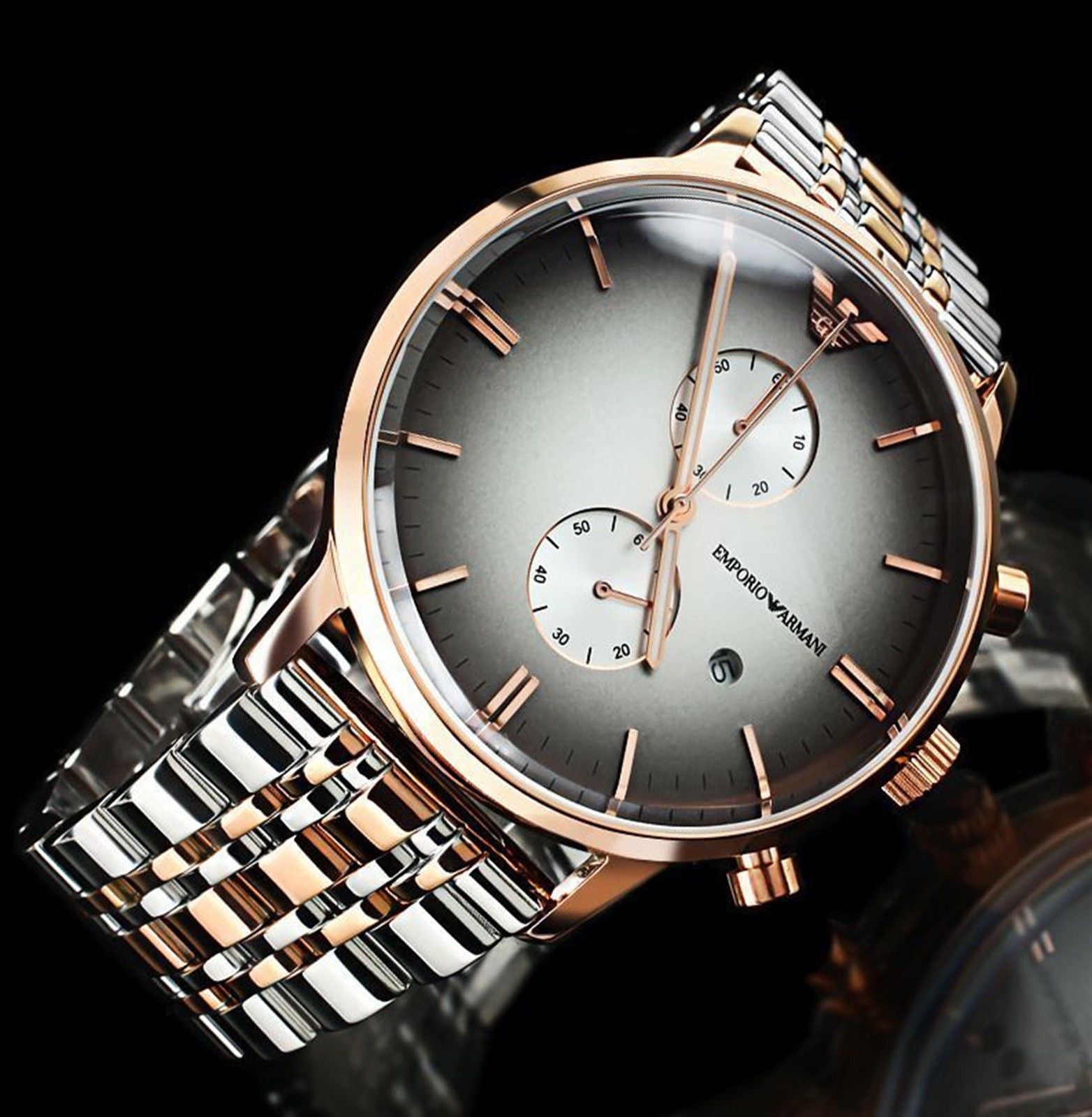 Emporio Armani Gianni Chronograph Grey Dial Two Tone Steel Strap Watch For Men - AR1721