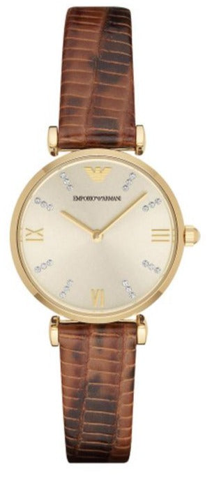 Shop Authentic Emporio Armani Gianni T Bar Beige Dial Brown Leather Strap Watch For Women - AR1883 - Luxxuri