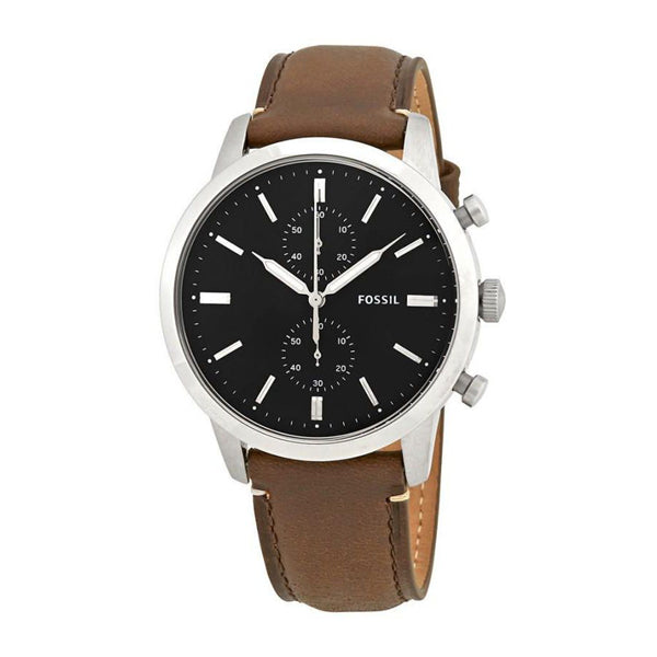 Fossil Townsman Chronograph Black Dial Brown Leather Strap Watch for Men - FS5280