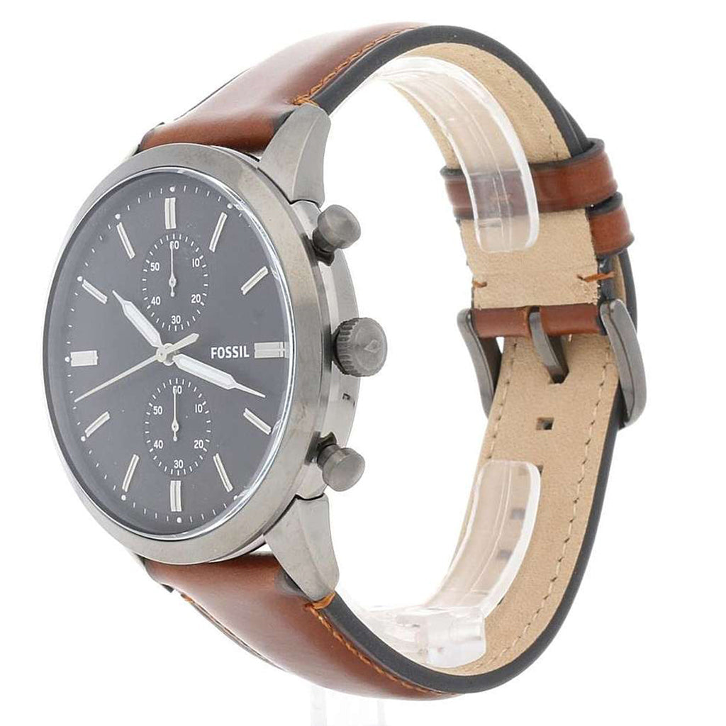 Fossil Townsman Chronograph Black Dial Brown Leather Strap Watch for Men - FS5280