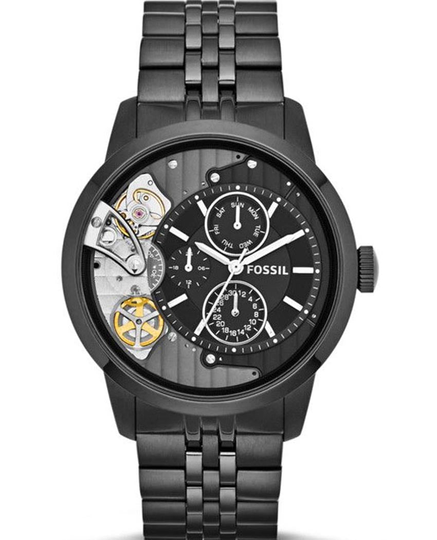 Fossil Townsman Mechanical Black Dial Black Steel Strap Watch for Men - ME1136
