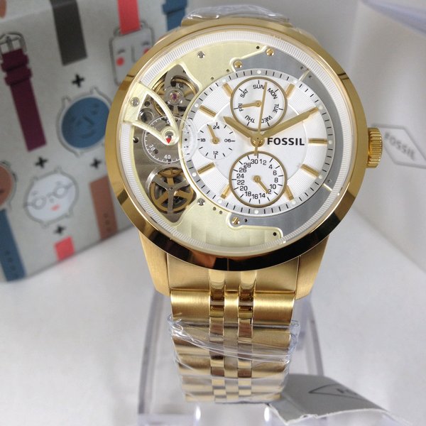 Fossil Townsman Chronograph Skeleton Gold Dial Gold Steel Strap Watch for Men - ME1137