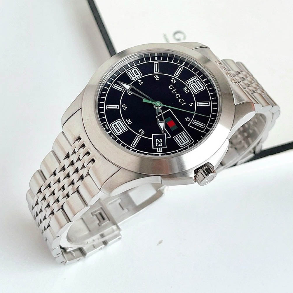 Shop Authentic Gucci G Timeless Black Dial Silver Steel Strap Watch For Men - YA126201 - Luxxuri