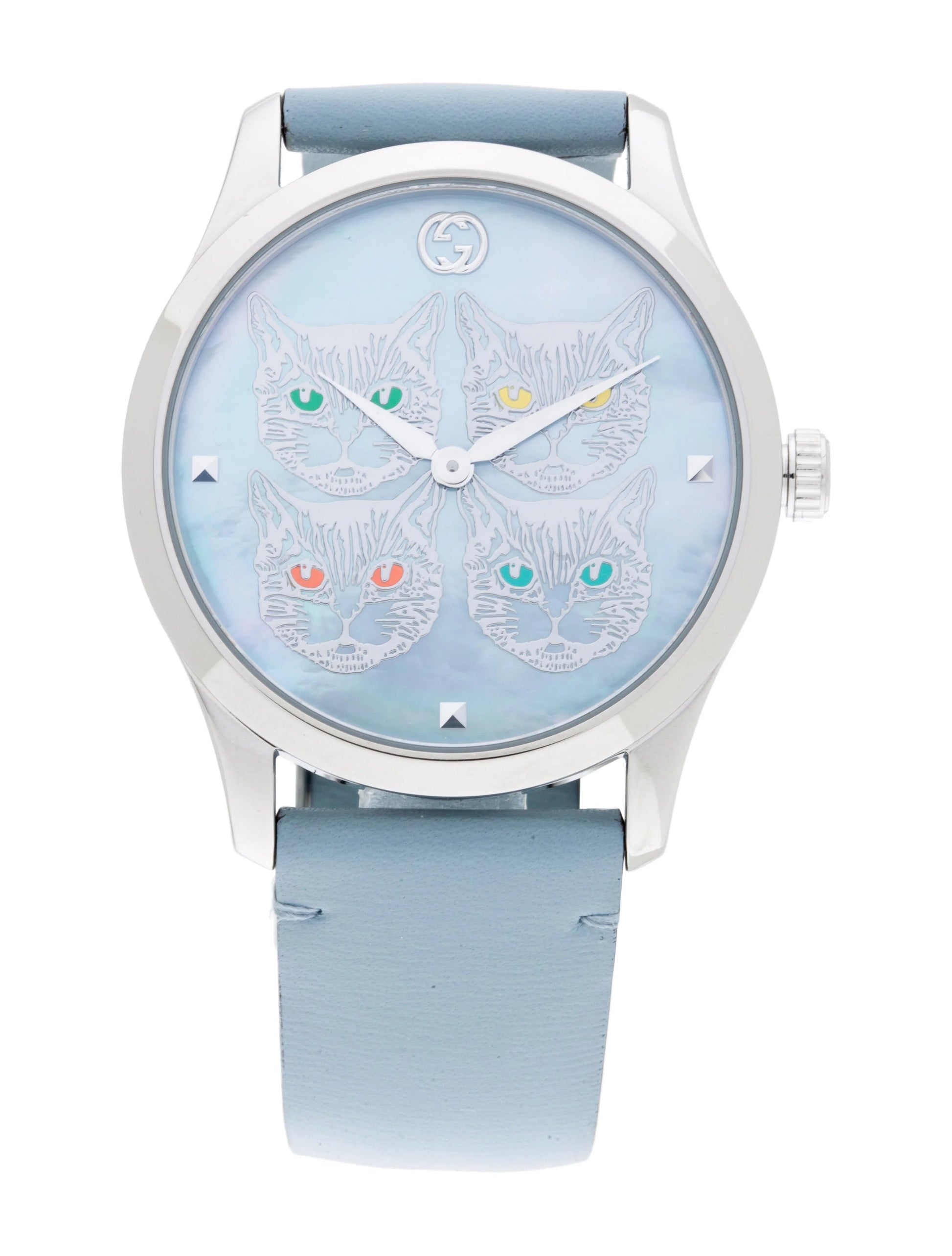 Shop Authentic Gucci G Timeless Quartz Mother of Pearl Dial Blue Leather Strap Watch For Women - YA1264124 - Luxxuri