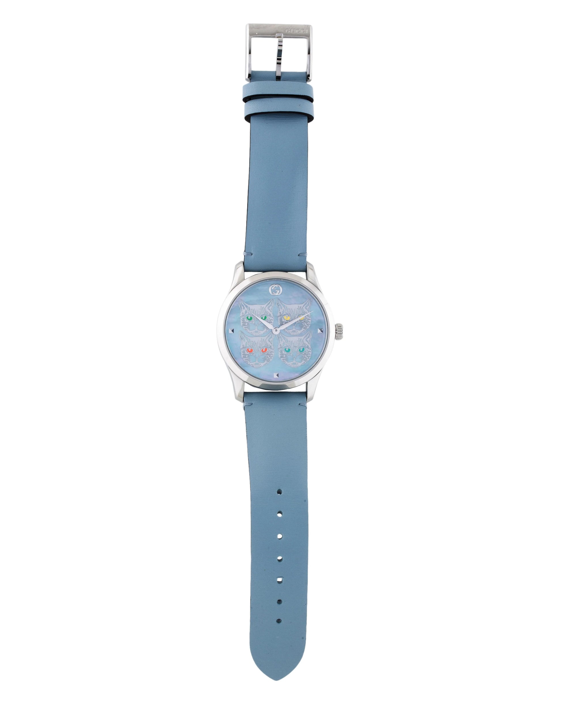 Shop Authentic Gucci G Timeless Quartz Mother of Pearl Dial Blue Leather Strap Watch For Women - YA1264124 - Luxxuri