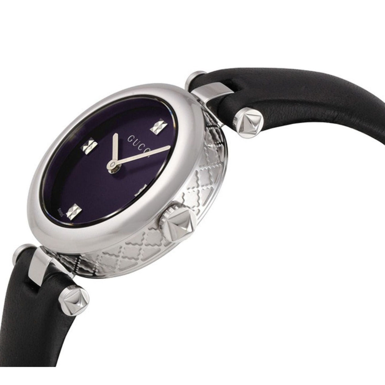 Shop Authentic Gucci Diamantissima Quartz Diamonds Black Dial Black Leather Strap Watch for Women - YA141506 - Luxxuri