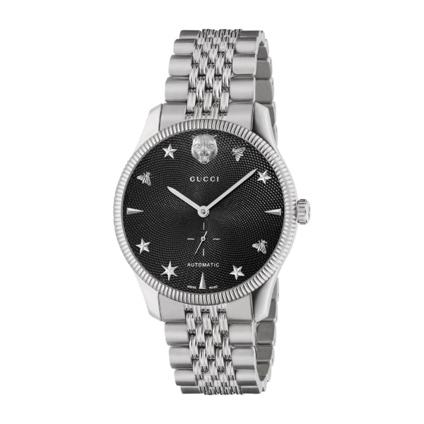 Shop Authentic Gucci G Timeless Automatic Black Dial Silver Steel Strap Watch For Men - YA126353 - Luxxuri
