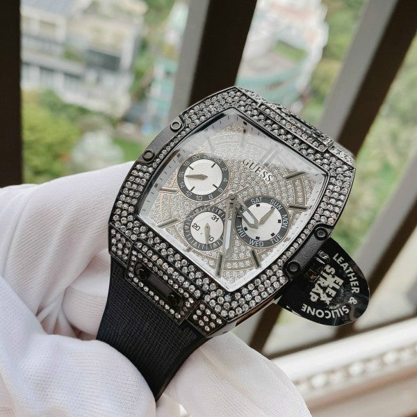 Shop Authentic Guess Phoenix Multifunction Silver Dial Black Silicone Strap Watch For Men - GW0048G1 - Luxxuri