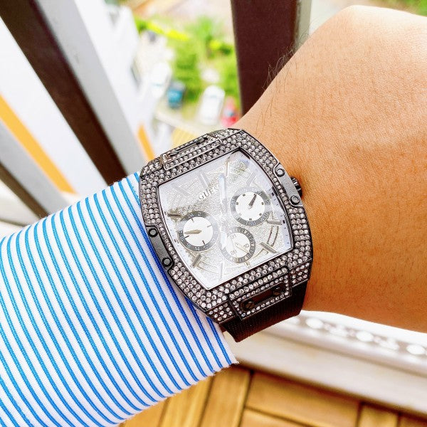 Shop Authentic Guess Phoenix Multifunction Silver Dial Black Silicone Strap Watch For Men - GW0048G1 - Luxxuri