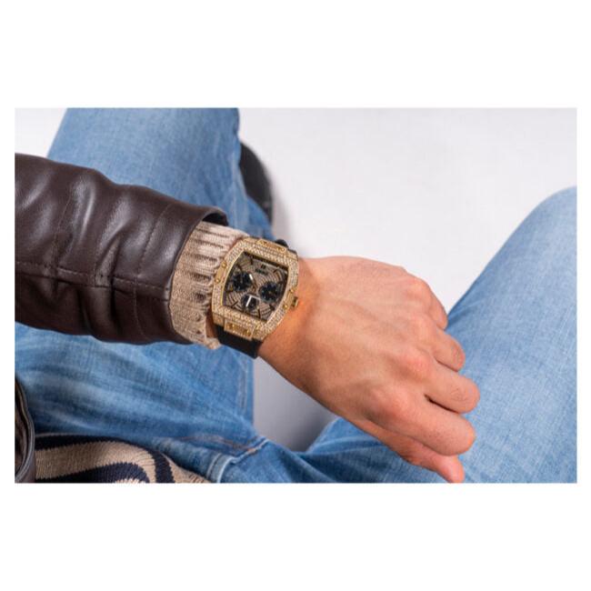 Shop Authentic Guess Phoenix Multifunction Crystals Gold Dial Black Silicone Strap Watch For Men - GW0048G2 - Luxxuri