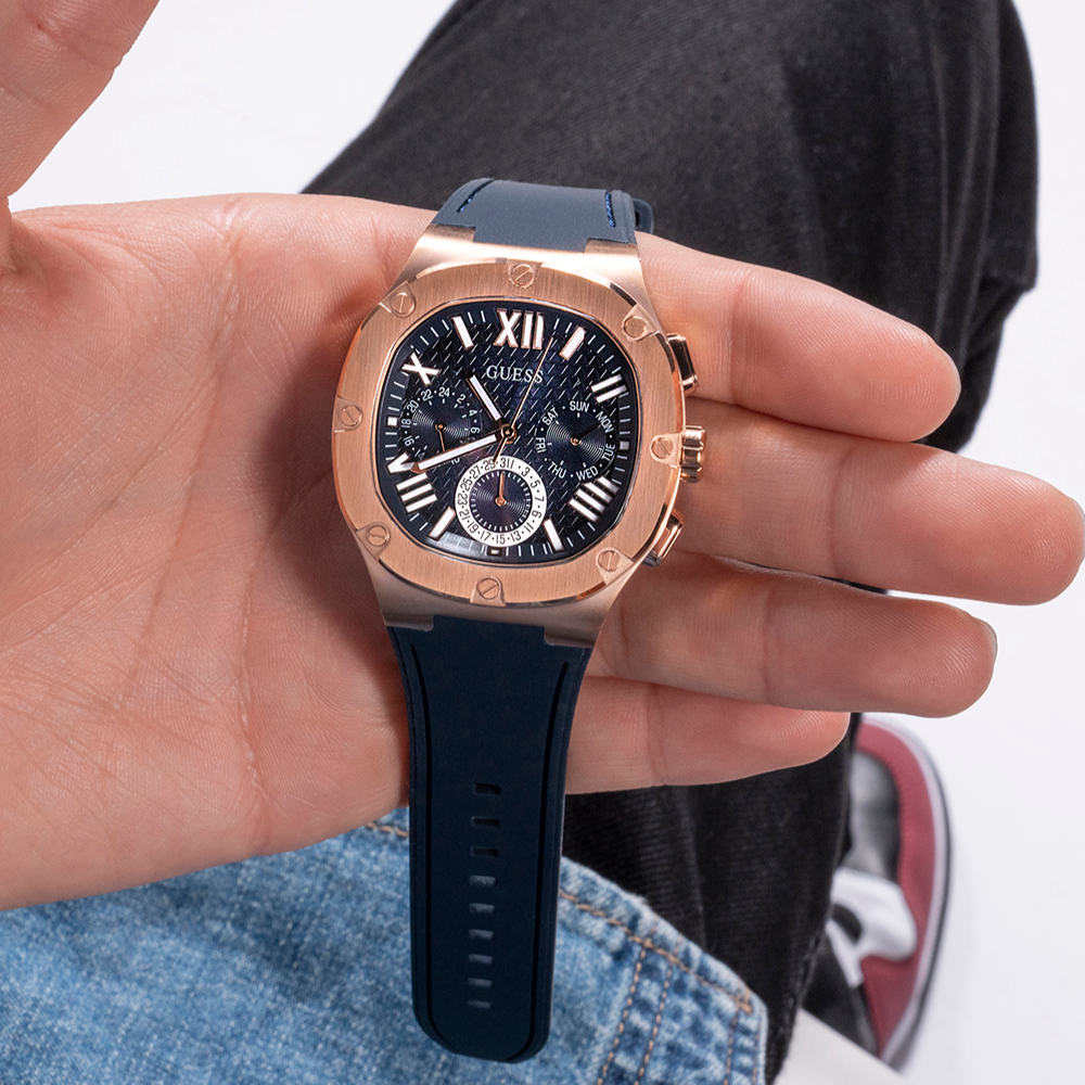 Shop Authentic Guess Headline Multifunction Quartz Blue Dial Blue Silicone Strap Watch For Men - GW0571G2 - Luxxuri