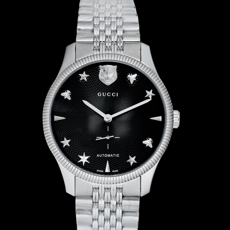 Shop Authentic Gucci G Timeless Automatic Black Dial Silver Steel Strap Watch For Men - YA126353 - Luxxuri