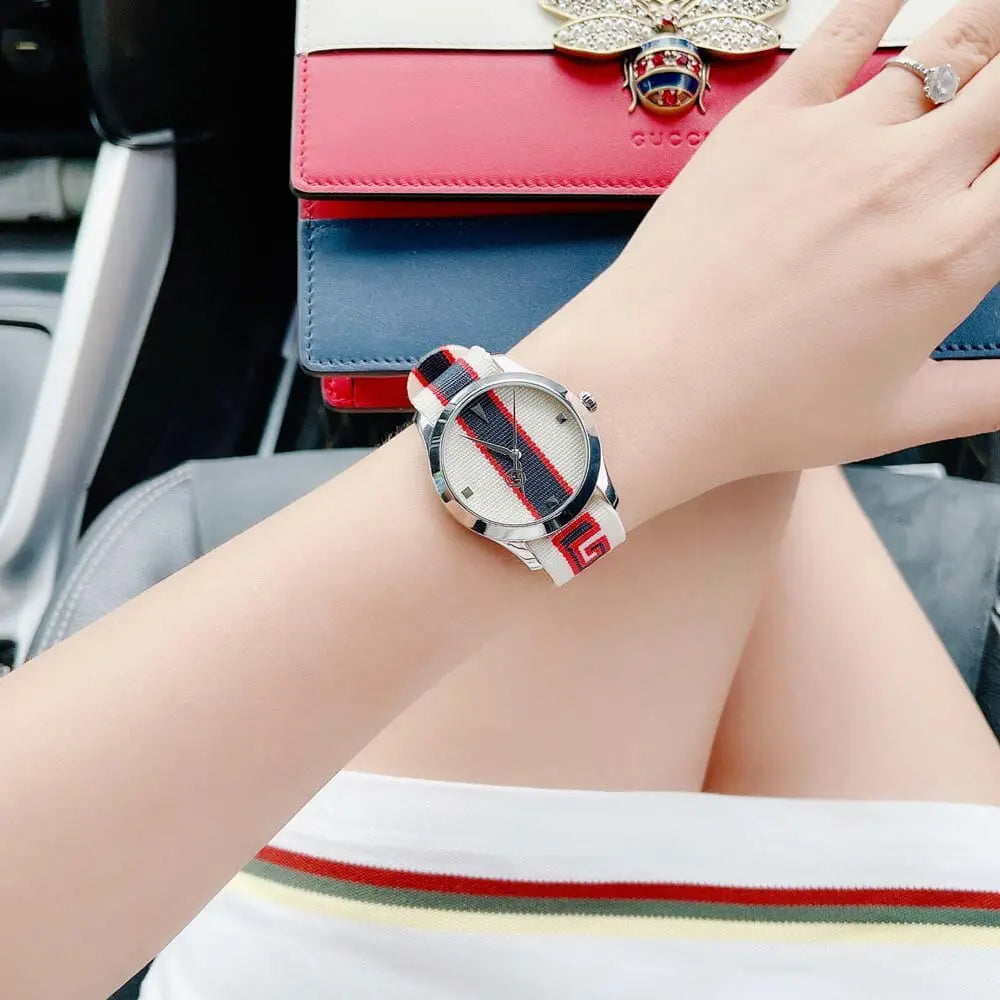 Shop Authentic Gucci G Timeless Quartz White Dial Two Tone NATO Strap Watch For Men - YA1264071 - Luxxuri