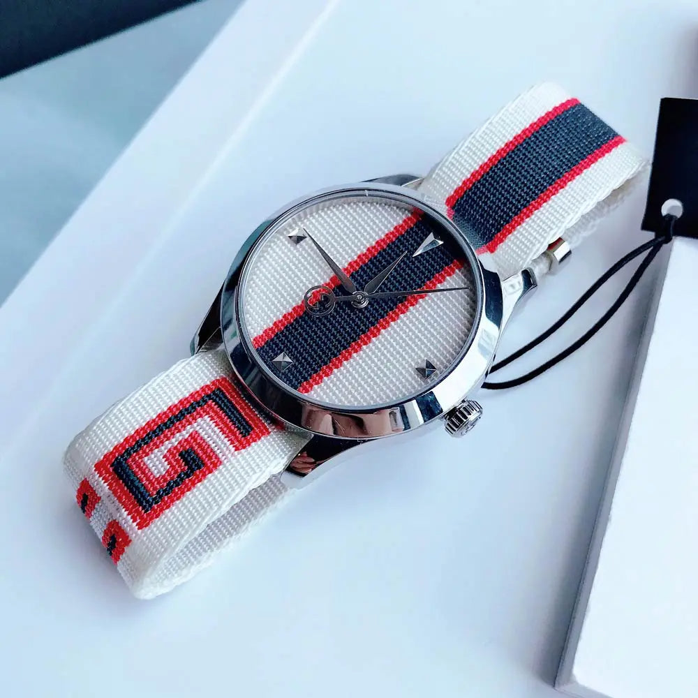 Shop Authentic Gucci G Timeless Quartz White Dial Two Tone NATO Strap Watch For Men - YA1264071 - Luxxuri