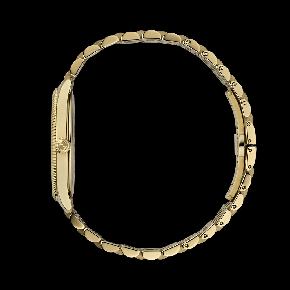 Shop Authentic Gucci G Timeless Quartz Silver Dial Gold Steel Strap Watch For Women - YA1264155 - Luxxuri