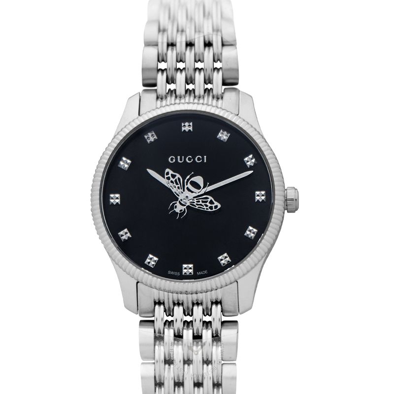 Shop Authentic Gucci G Timeless Quartz Black Dial Silver Steel Strap Watch For Women - YA1265020 - Luxxuri