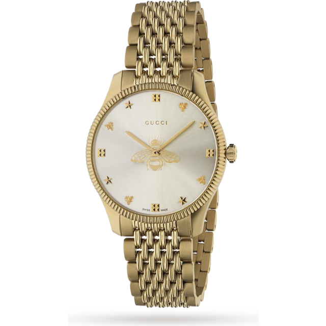 Shop Authentic Gucci G Timeless Quartz Silver Dial Gold Steel Strap Watch For Women - YA1264155 - Luxxuri