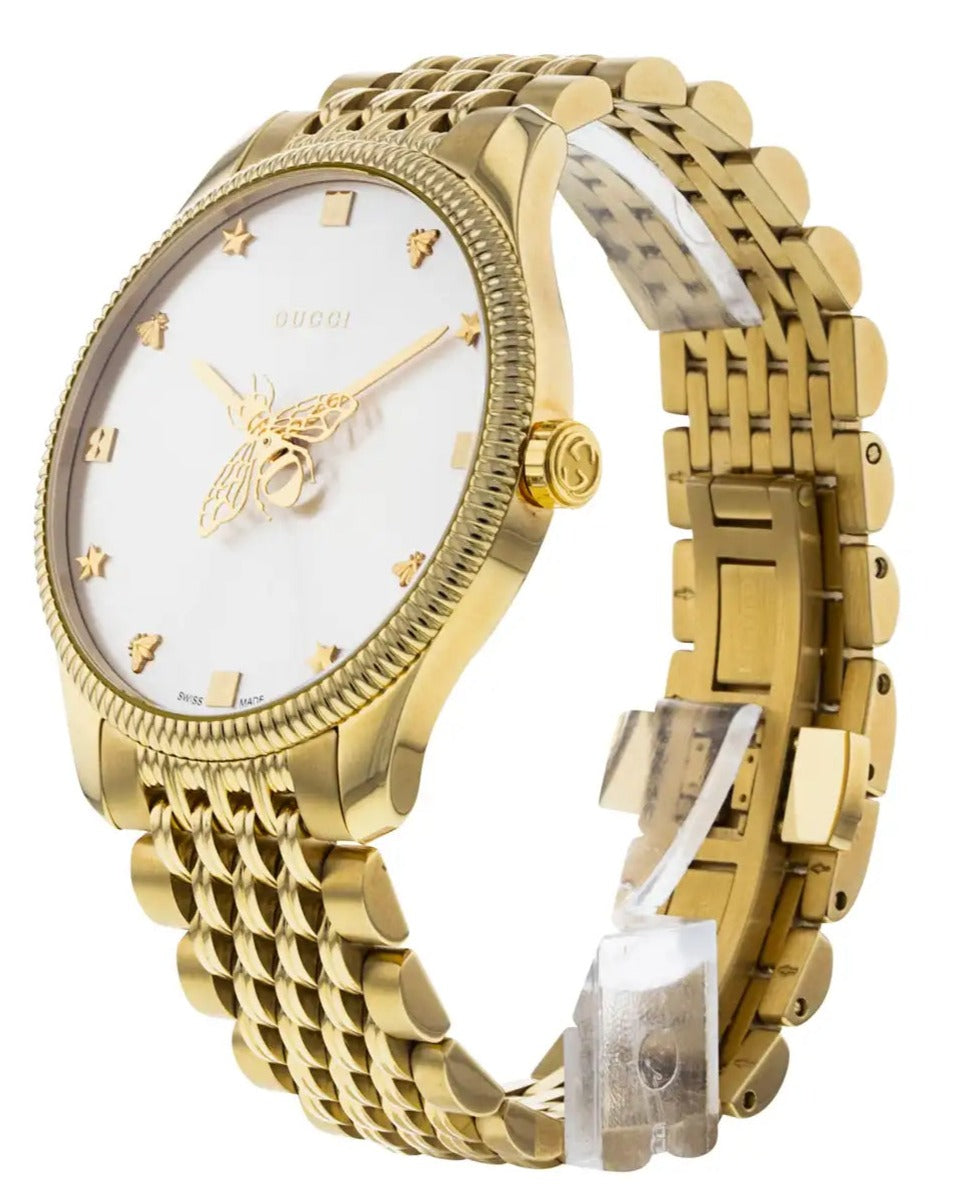 Shop Authentic Gucci G Timeless Quartz Silver Dial Gold Steel Strap Watch For Women - YA1264155 - Luxxuri