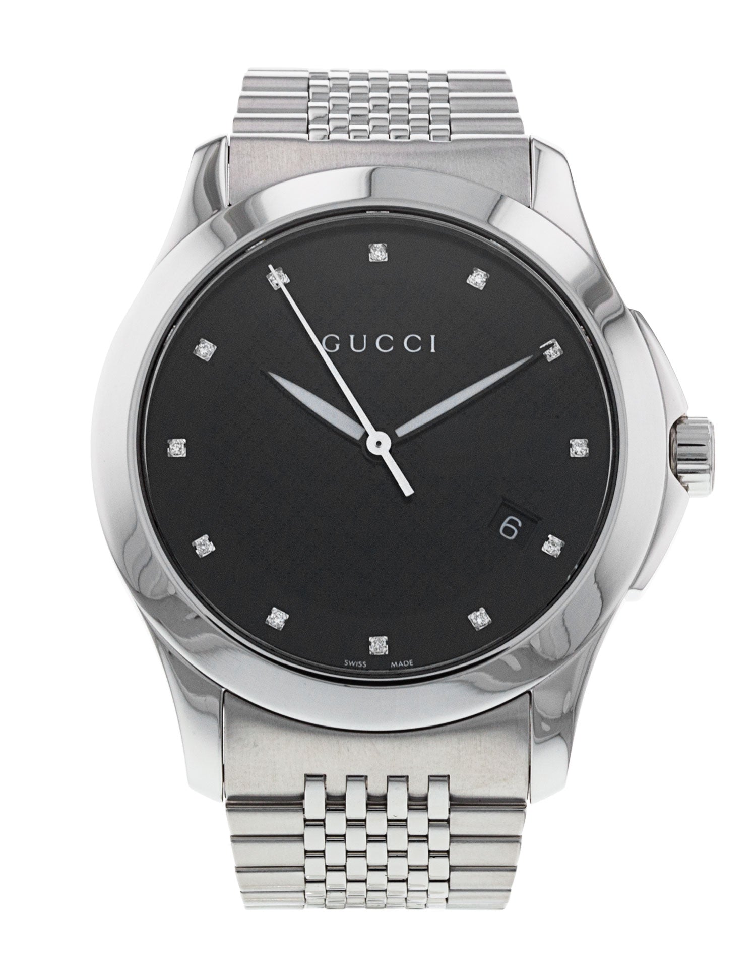 Shop Authentic Gucci G Timeless Diamonds Black Dial Silver Steel Strap Watch For Men - YA126405 - Luxxuri