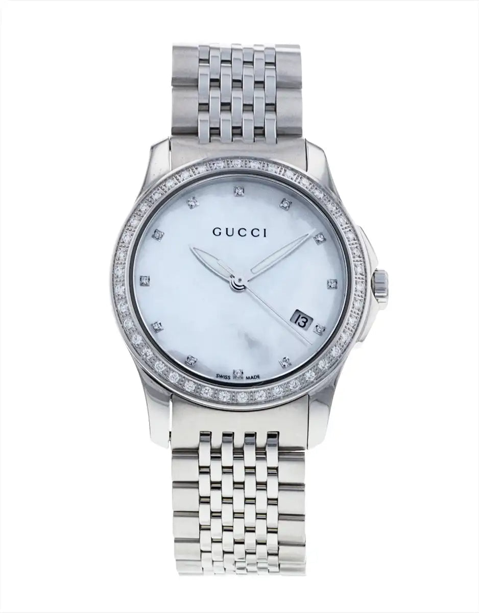 Shop Authentic Gucci G Timeless Diamonds Mother of Pearl Dial Silver Steel Strap Watch For Women - YA126506 - Luxxuri