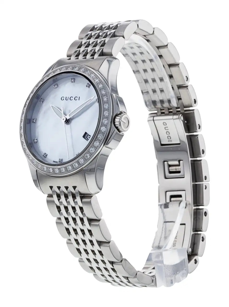 Shop Authentic Gucci G Timeless Diamonds Mother of Pearl Dial Silver Steel Strap Watch For Women - YA126506 - Luxxuri