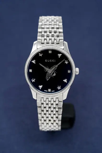 Shop Authentic Gucci G Timeless Quartz Black Dial Silver Steel Strap Watch For Women - YA1265020 - Luxxuri