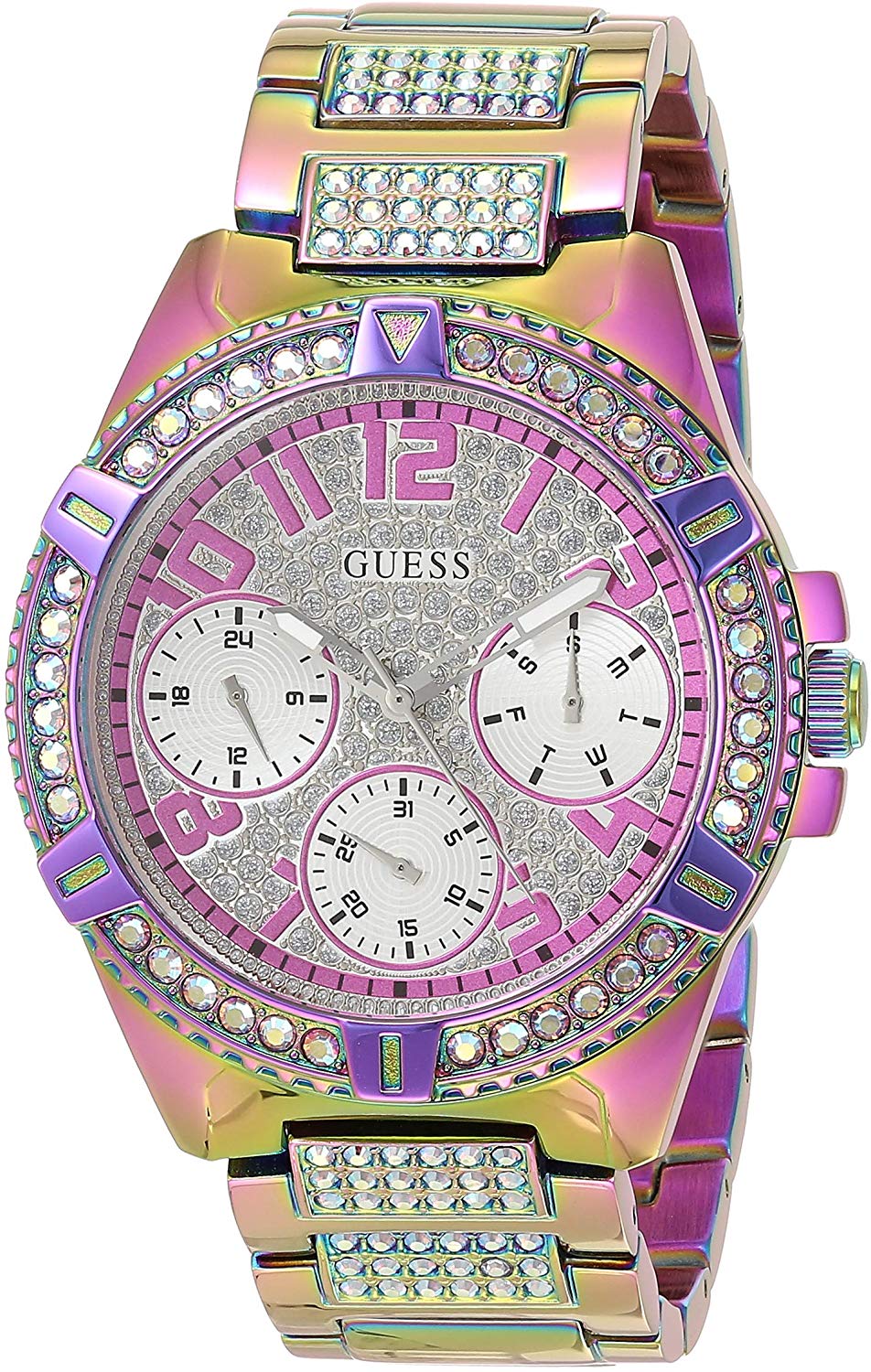 Shop Authentic Guess Lady Frontier Diamonds Silver Dial Multicolor Steel Strap Watch for Women - GW0044L1 - Luxxuri