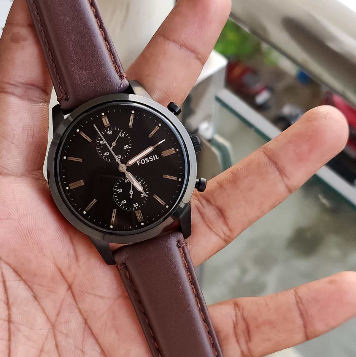 Fossil Townsman Chronograph Black Dial Brown Leather Strap Watch for Men - FS5437