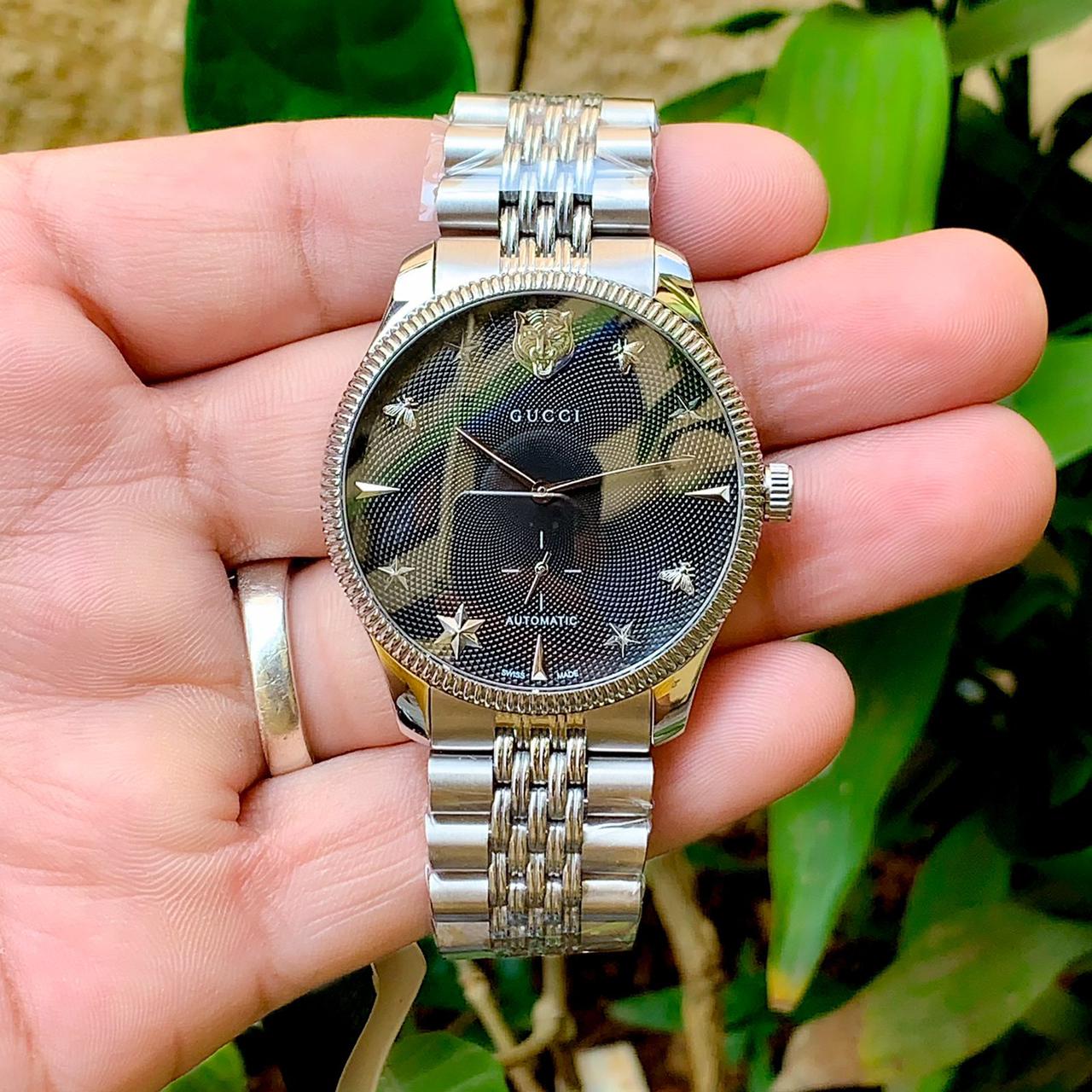 Shop Authentic Gucci G Timeless Automatic Black Dial Silver Steel Strap Watch For Men - YA126353 - Luxxuri
