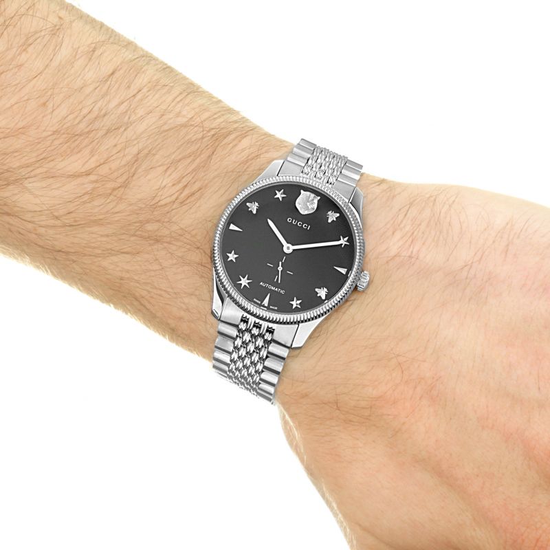 Shop Authentic Gucci G Timeless Automatic Black Dial Silver Steel Strap Watch For Men - YA126353 - Luxxuri